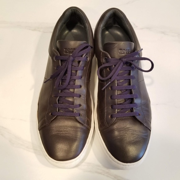 Hugo Boss Parkour Leather Fashion Sneakers Dark Brown Mens Casual Shoes Low Tops - Picture 6 of 12